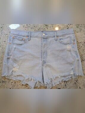 GAP Denim Cheeky Shorts Size 16 33 High Rise Distressed Raw Hem Light Wash